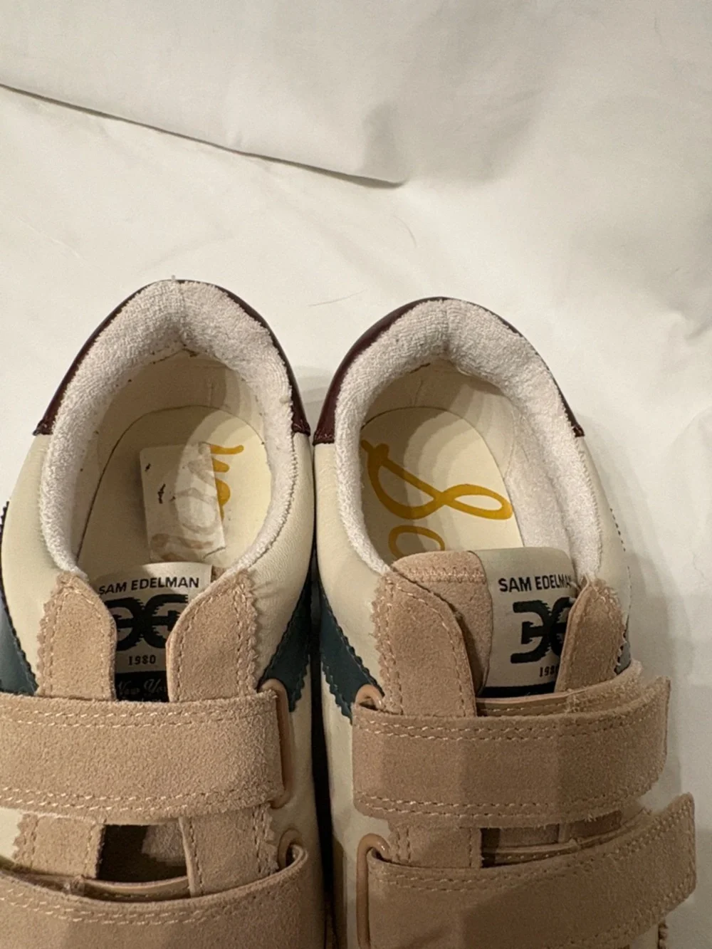 Sam Edelman Talia Velcro Sneakers SZ 8M Brown/Cream with Dark Green Accent